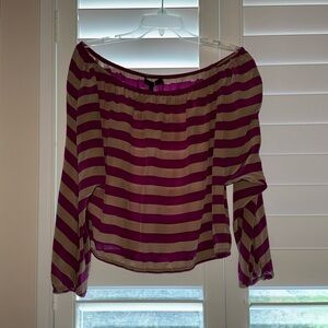 BCBGMAXAZRIA Fushia and Tan Stripped Dropped Shoulder Top Size M
